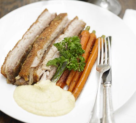 Twice-cooked pork belly with an onion & apple velouté recipe 