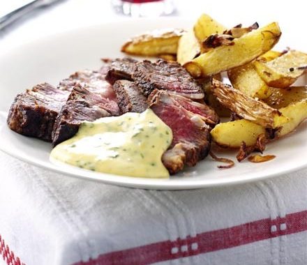 Rib-eye steak with basil hollandaise recipe