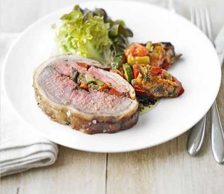 Saddle of lamb stuffed with ratatouille recipe