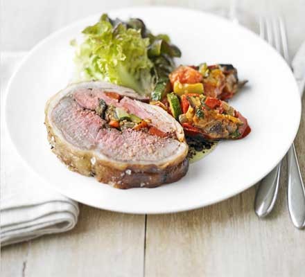Saddle of lamb stuffed with ratatouille recipe 