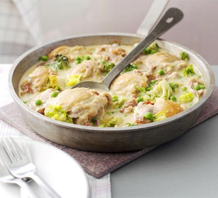 French-style chicken with peas & bacon recipe 