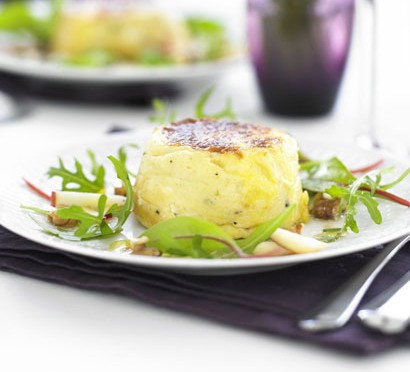 Twice-baked goat’s cheese soufflés with apple & walnut salad recipe