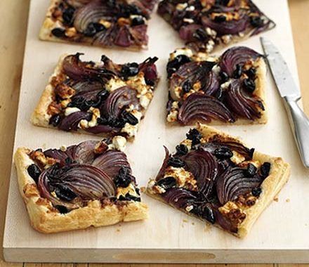 Red onion, feta & olive tart recipe