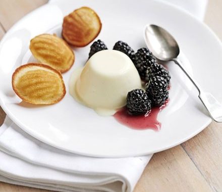 Lemon panna cotta with blackberries & honey madeleines recipe