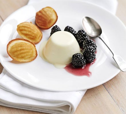 Lemon panna cotta with blackberries & honey madeleines recipe 