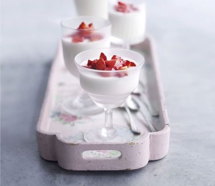 Fromage frais mousse with strawberry sauce recipe