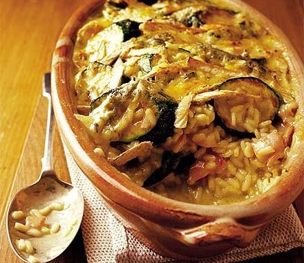 Courgette, bacon & brie gratin recipe