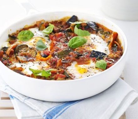 Easy ratatouille with poached eggs recipe