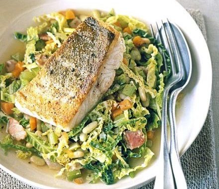 One-pot cabbage & beans with white fish recipe