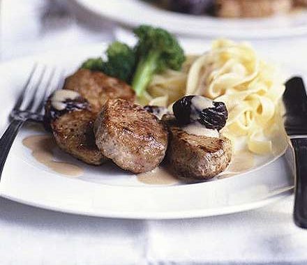 Pan-fried pork with crème fraîche & prunes recipe