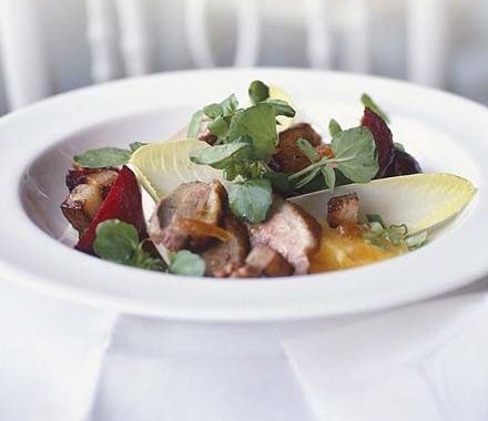 Warm duck salad with walnut & orange dressing recipe