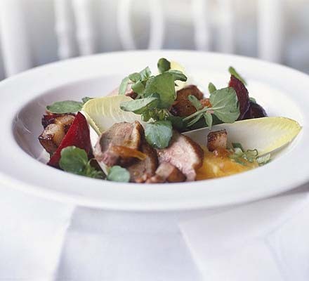 Warm duck salad with walnut & orange dressing recipe 