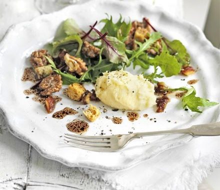 Whipped brie salad with dates & candied walnuts recipe