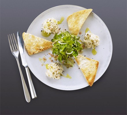 Crab mayonnaise with Melba toast & herb salad recipe 