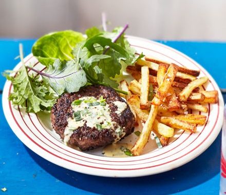 Steak haché with pommes frites & cheat’s béarnaise sauce recipe