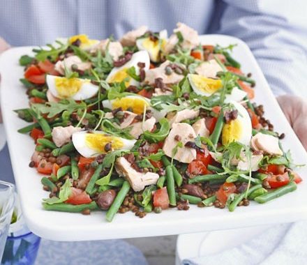 Salmon & puy lentil salad with olive dressing recipe