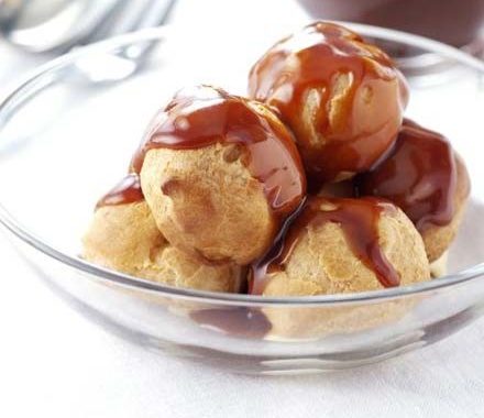 Iced vanilla & caramel profiteroles recipe