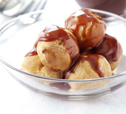 Iced vanilla & caramel profiteroles recipe 