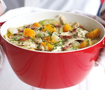 Mustard chicken with winter vegetables recipe
