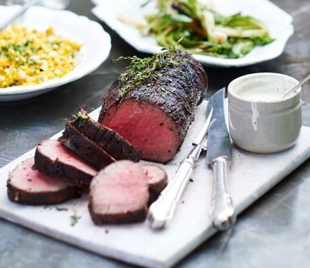 Barbecued fillet of beef with mustardy soured cream sauce recipe