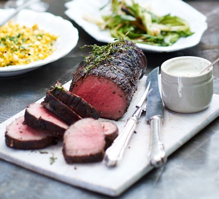 Barbecued fillet of beef with mustardy soured cream sauce recipe 