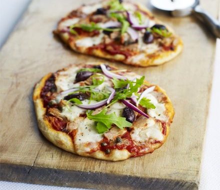 Tuna, olive & rocket pizzas recipe