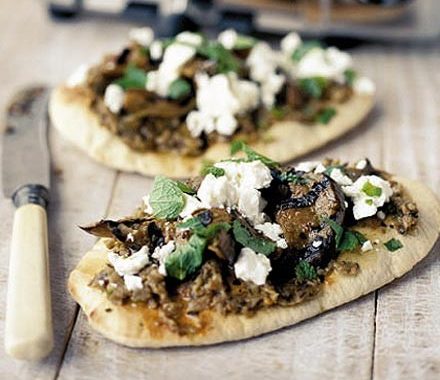 Feta and aubergine flatbreads recipe