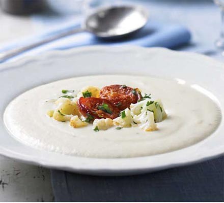 Potage Dubarry with crisp chorizo (Creamy cauliflower soup) recipe 