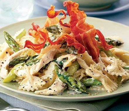 Farfalle with chicken, asparagus & pancetta recipe
