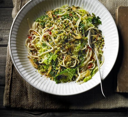 Garlicky linguine with cabbage & anchovy recipe 