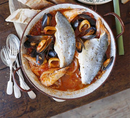 Sea bass & seafood Italian one-pot recipe 