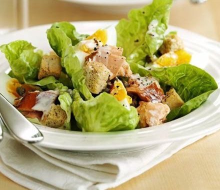 Hot-smoked salmon & egg Caesar recipe