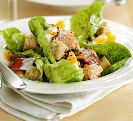 Hot-smoked salmon & egg Caesar recipe 