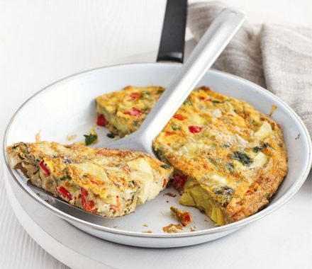 Artichoke & roasted red pepper soufflé omelette recipe