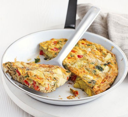 Artichoke & roasted red pepper soufflé omelette recipe 
