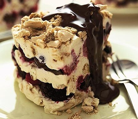 Berry semifreddo with warm chocolate sauce recipe
