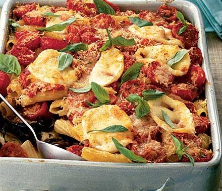 Baked rigatoni with aubergine & mozzarella recipe