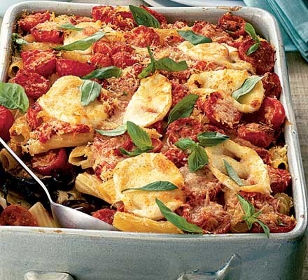 Baked rigatoni with aubergine & mozzarella recipe 