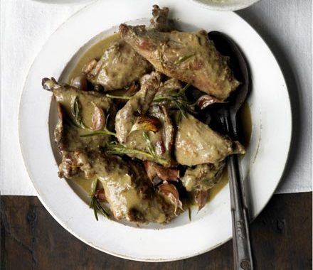Wild rabbit slow cooked with rosemary, olive oil & garlic recipe
