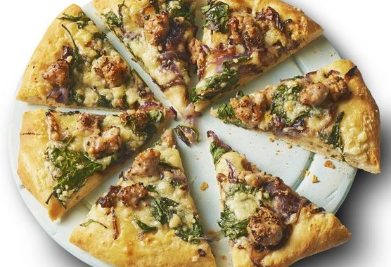 Sticky onion & sausage pizza recipe