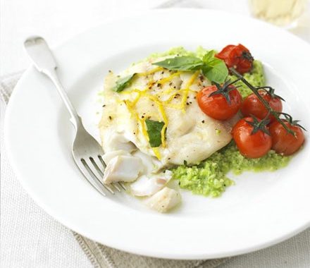 Lemon cod with basil bean mash recipe
