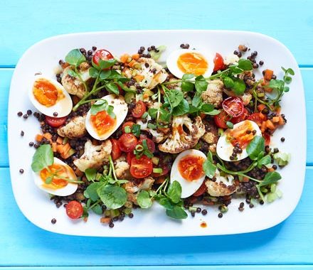 Egg & puy lentil salad with tamari & watercress recipe