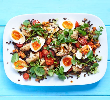 Egg & puy lentil salad with tamari & watercress recipe 