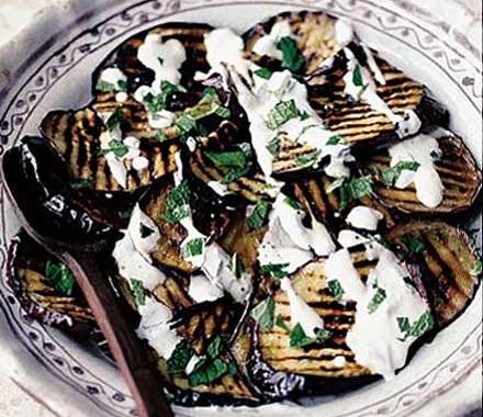 Griddled aubergines with yogurt & mint recipe