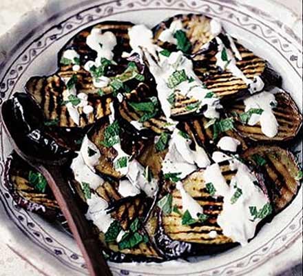 Griddled aubergines with yogurt & mint recipe 