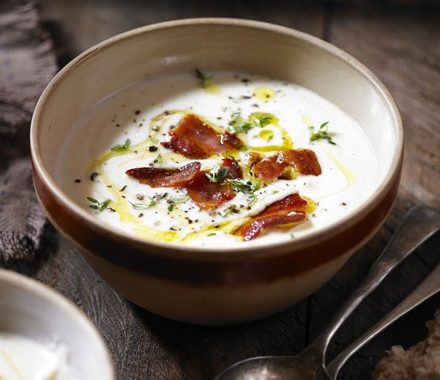 Celeriac, pancetta & thyme soup recipe