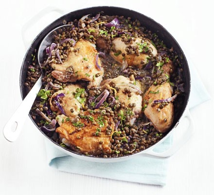 Chicken with mustard lentils recipe 
