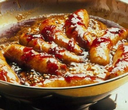 Sausages with sticky onion gravy recipe