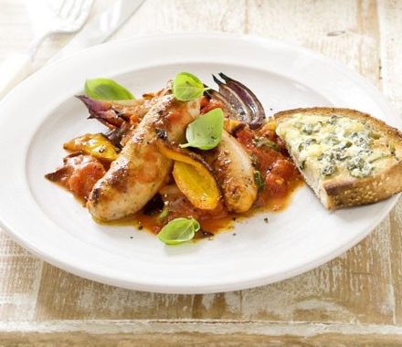 Sausage casserole with garlic toasts recipe