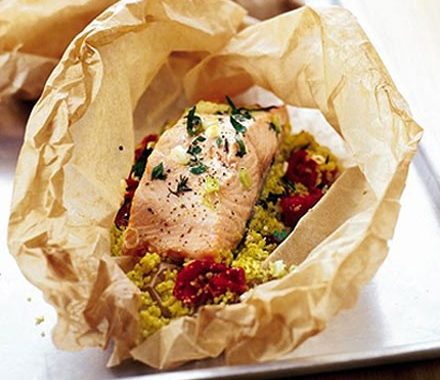 Herby salmon & couscous parcels recipe